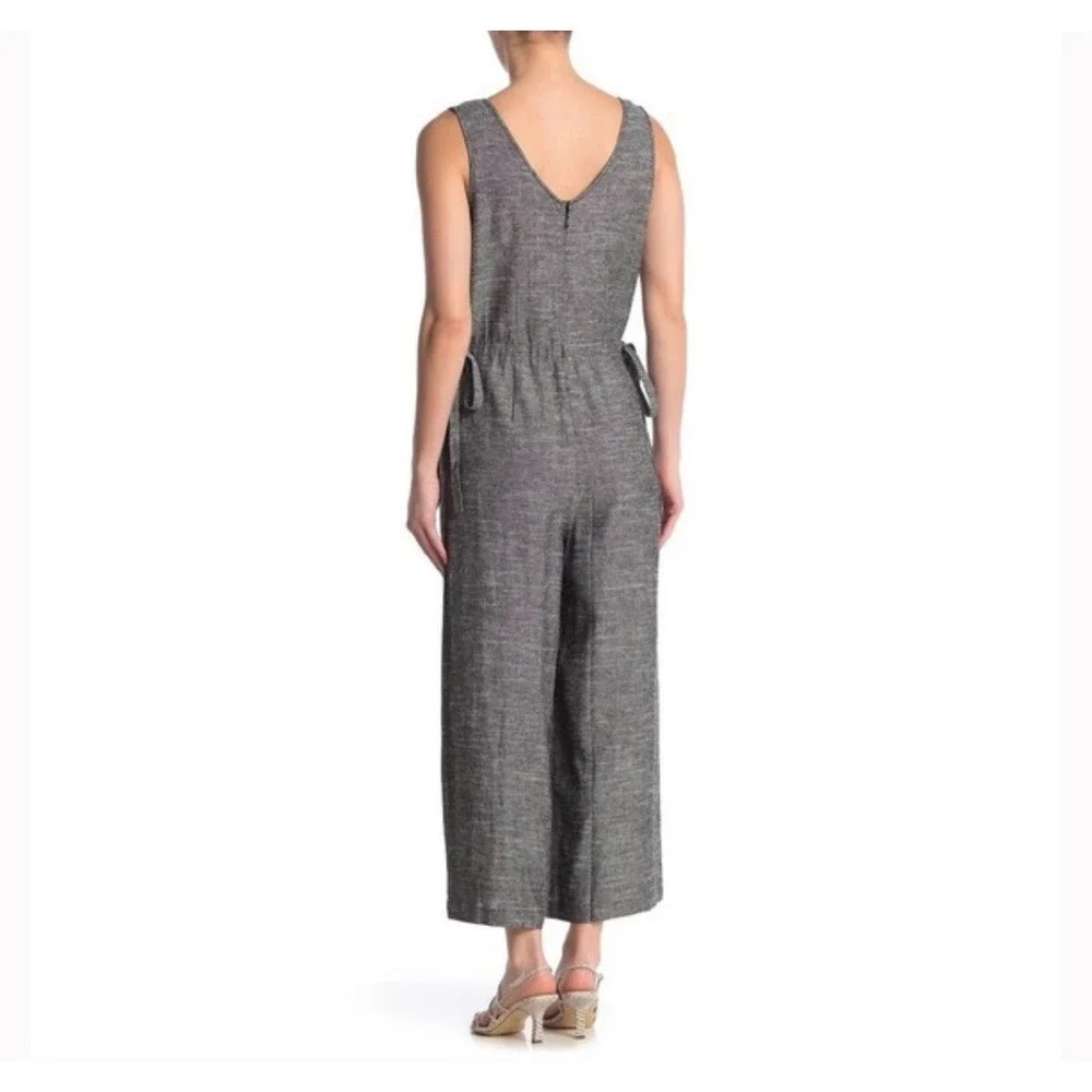Max Studio Linen Jumpsuit Sz S Sleeveless Wide Leg Crop Heather Gray Casual Boho